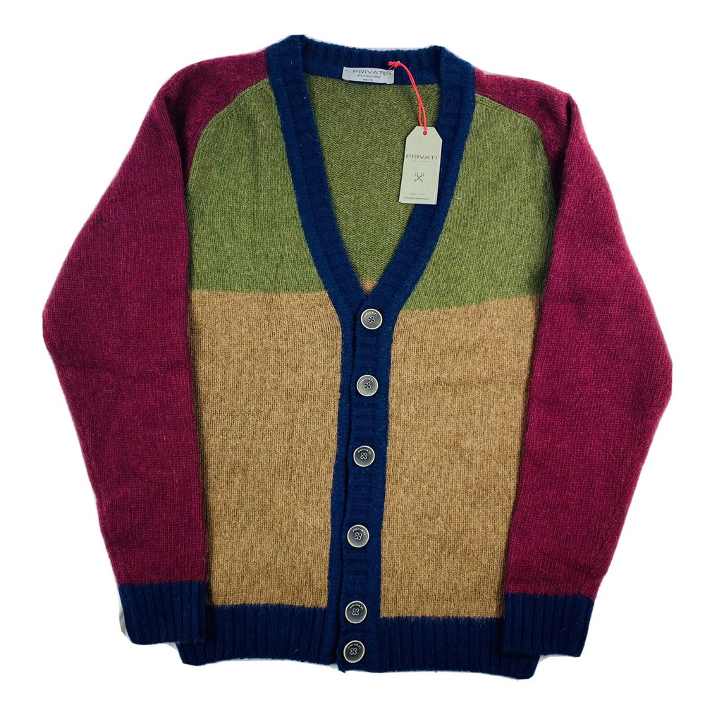 Privati Firenze Multi Colorblock Wool Blend Button Front Cardigan Sweater M NWT